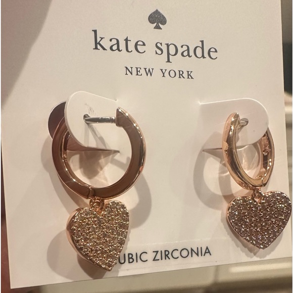 Kate spade earrings- Golden rings with spades hanging full of clear stones-light - Picture 8 of 9